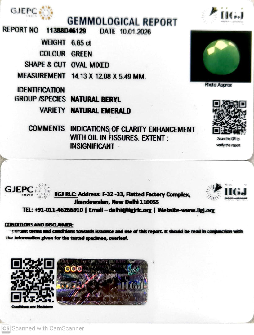 6.65/CT Natural Panna Stone with Govt. Lab Certificate-11388D46129