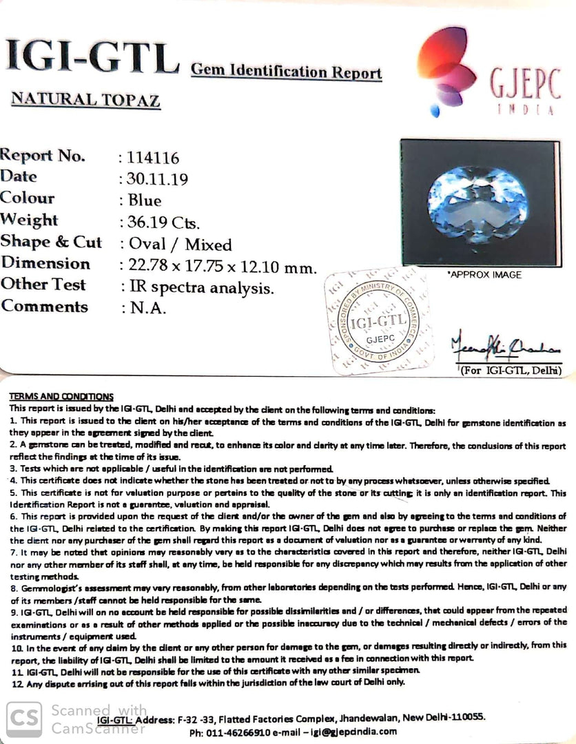 40.21 Ratti Blue Topaz with Govt Lab Certificate-(1665)