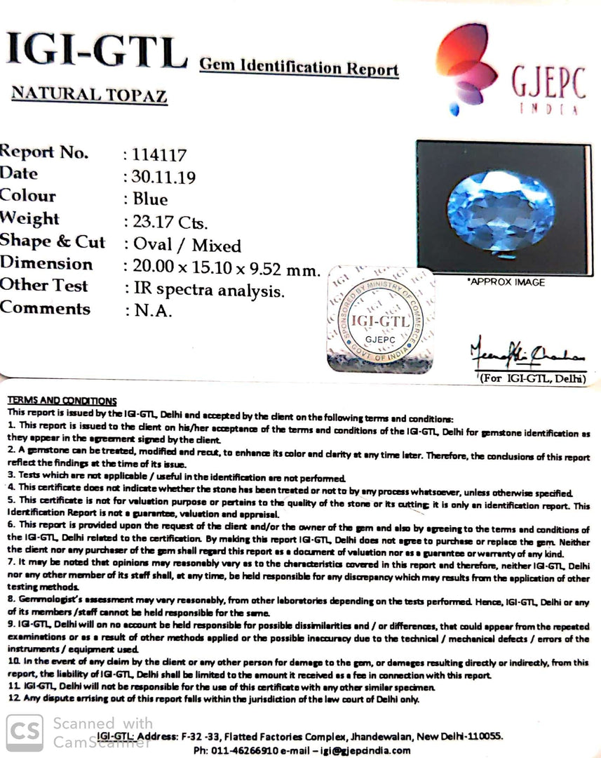 25.74 Ratti Blue Topaz with Govt Lab Certificate-(1665)