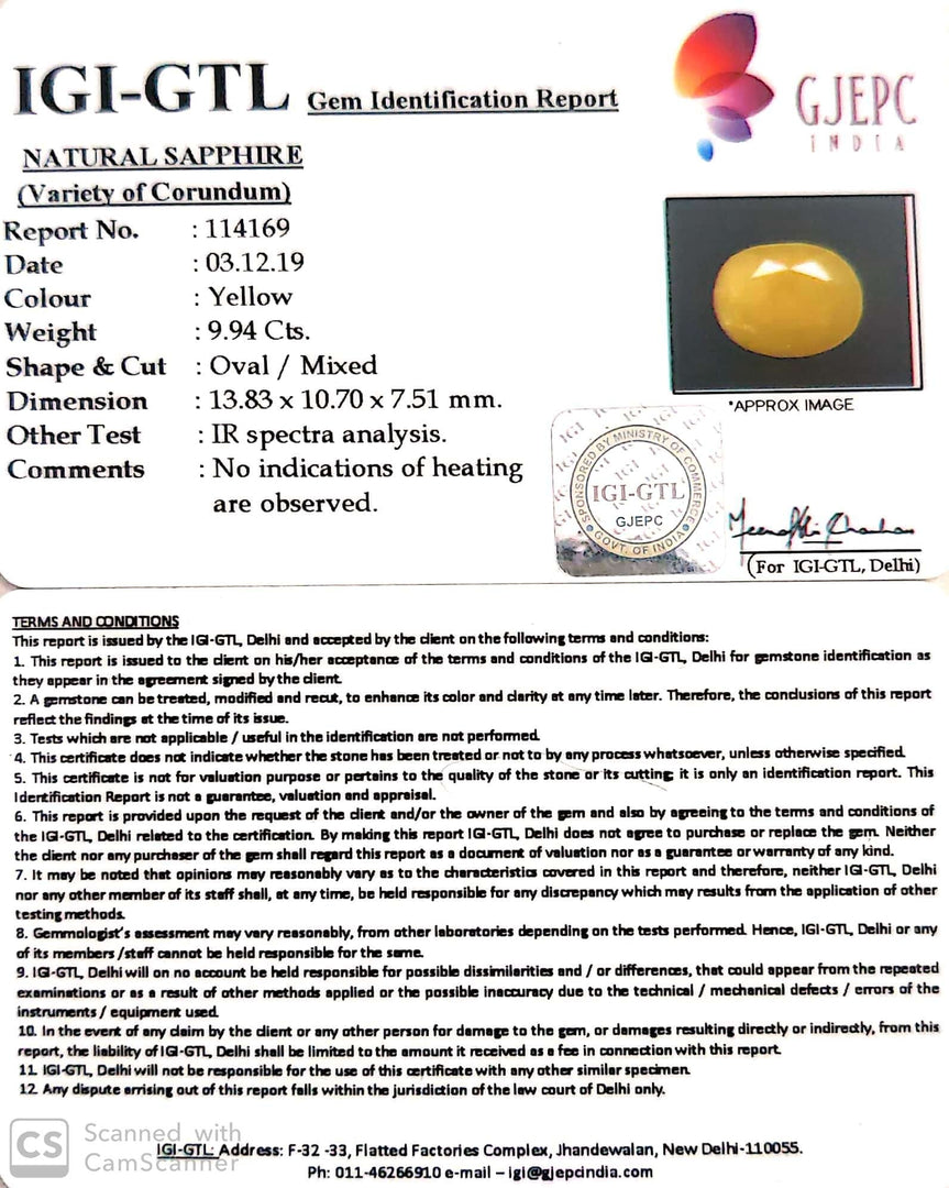11.04 Ratti Natural Yellow Sapphire with Govt Lab Certificate-(1221)