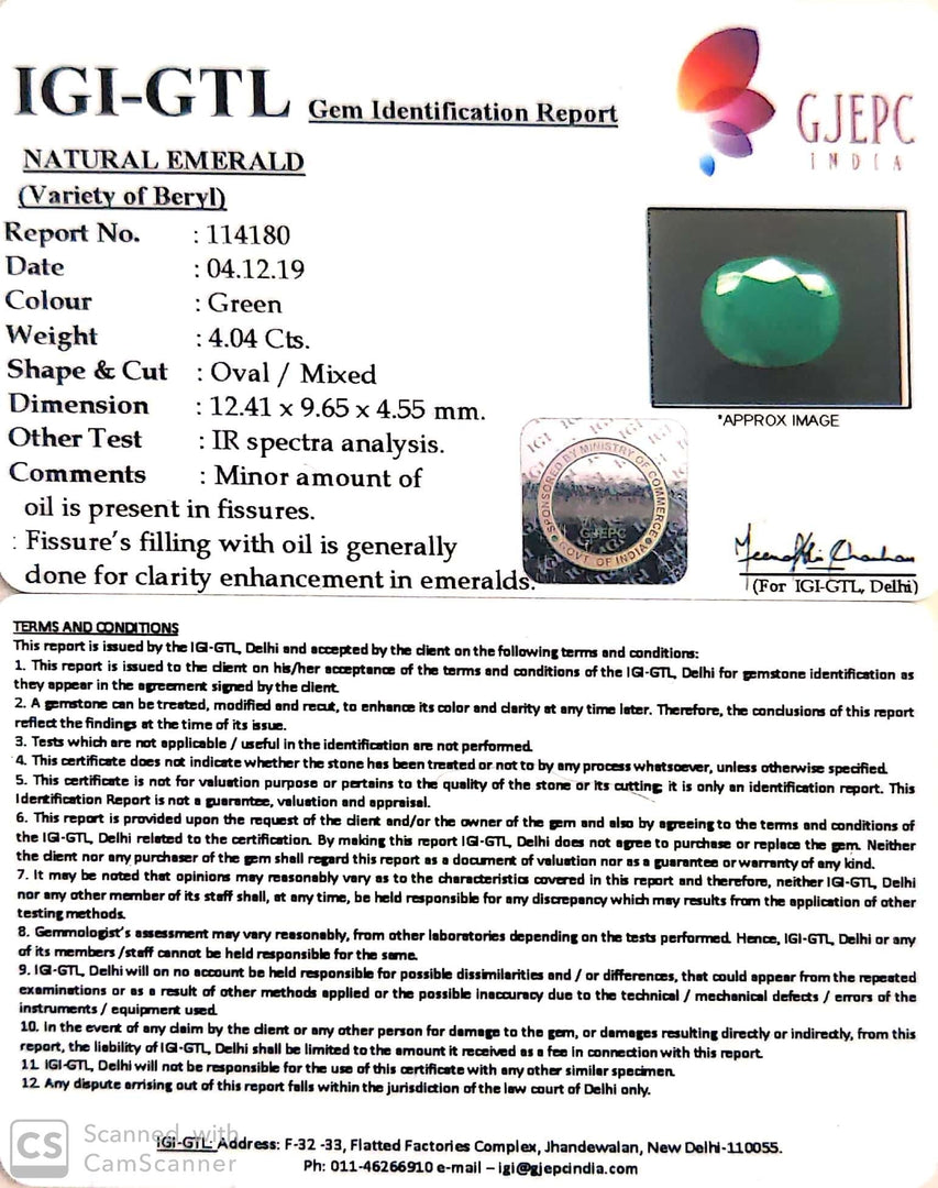 4.49 Ratti Natural Emerald Stone With Govt. Lab Certificate (2331)