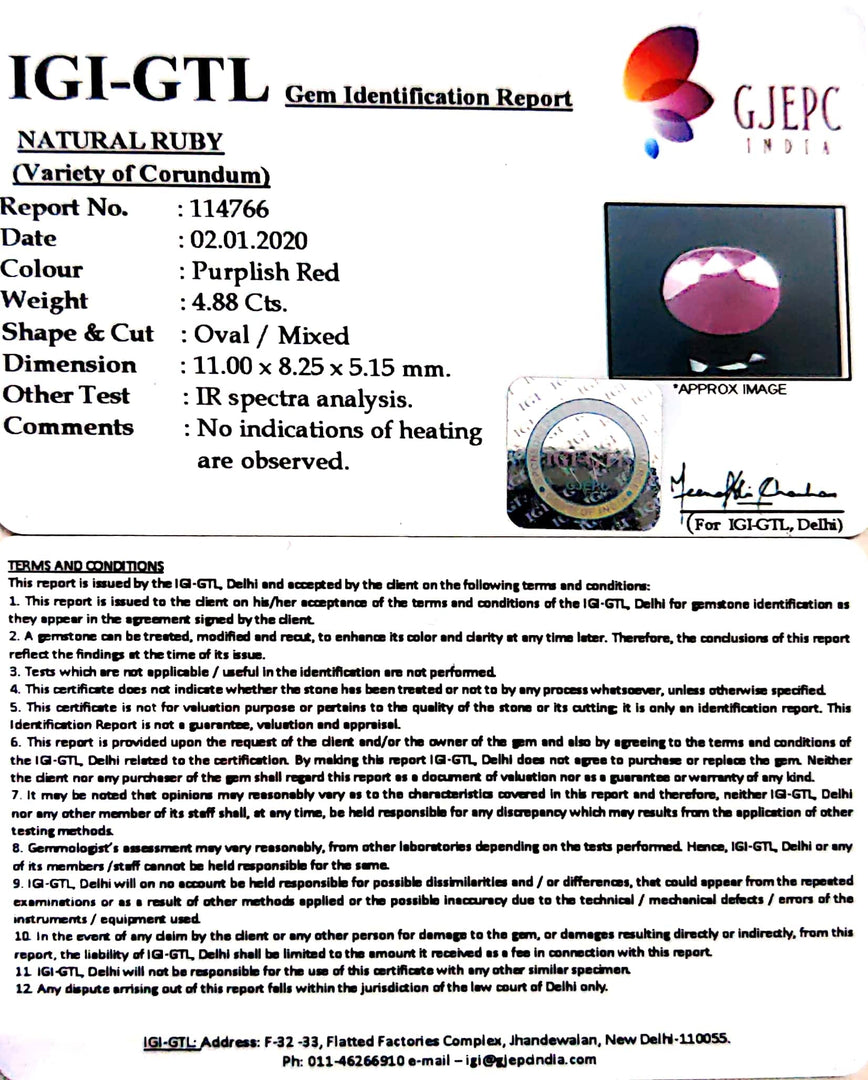 5.42 Ratti Natural Neo Burma Ruby with Govt. Lab Certificate-(3441)