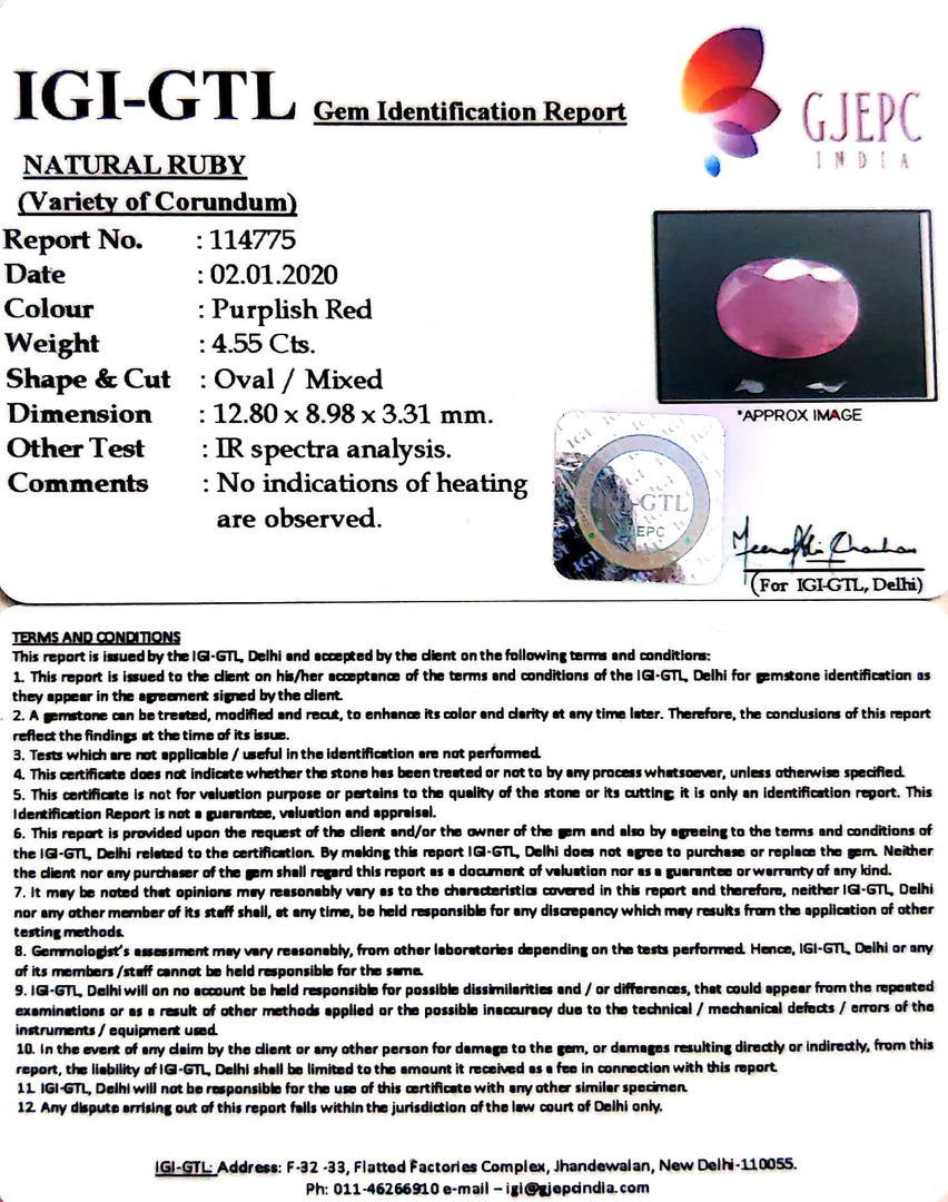 5.06 Ratti Natural Neo Burma Ruby with Govt. Lab Certificate-(5661)