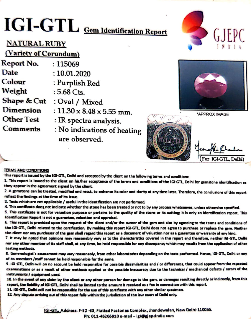 6.31 Ratti Natural Neo Burma Ruby with Govt. Lab Certificate-(2331)