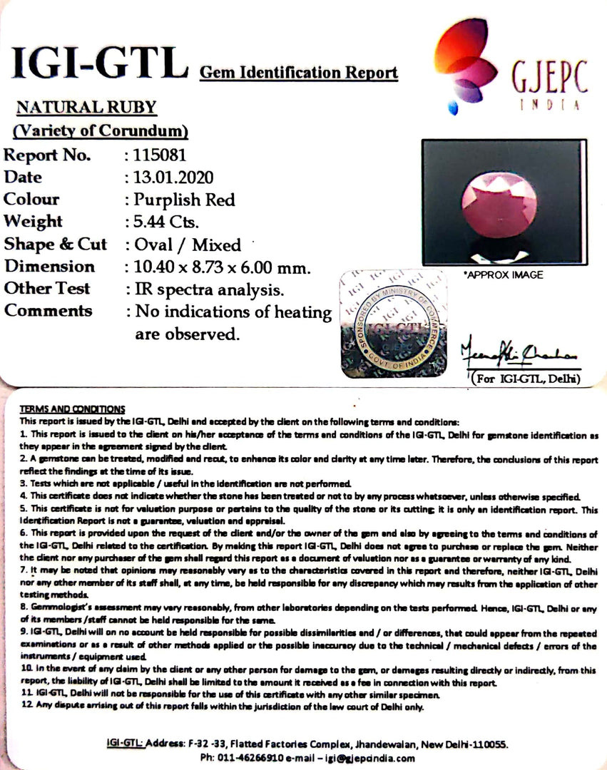 6.04 Ratti Natural Neo Burma Ruby with Govt. Lab Certificate-(2331)