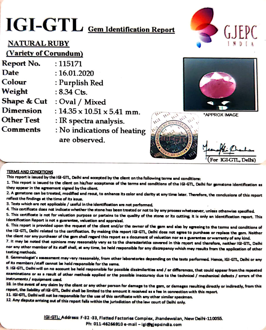 9.27 Ratti Natural Neo Burma Ruby with Govt. Lab Certificate-(3441)