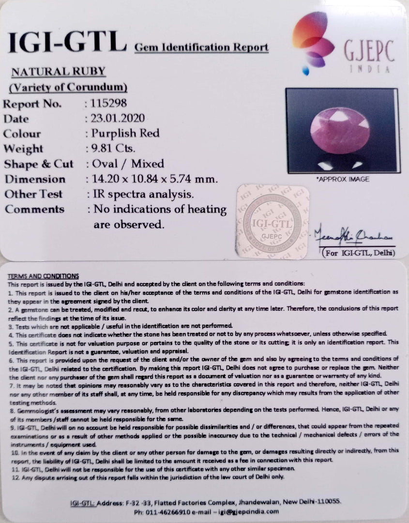 10.88 Ratti Natural Indian Ruby with Govt. Lab Certificate-(1221)