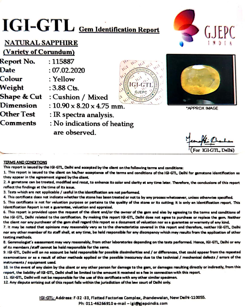 4.31 Ratti Natural Yellow Sapphire with Govt Lab Certificate-(6771)