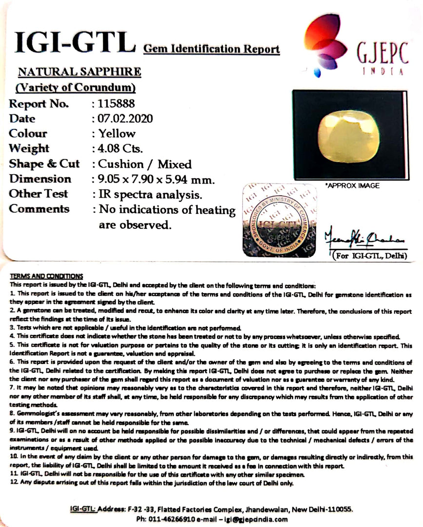 4.53 Ratti Natural Yellow Sapphire with Govt Lab Certificate-(4551)