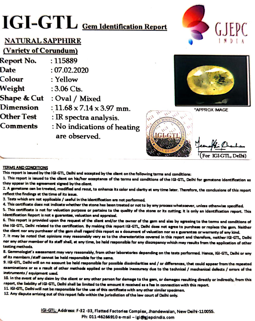 3.06/CT Natural Certified Pukhraj Gemstone -115889