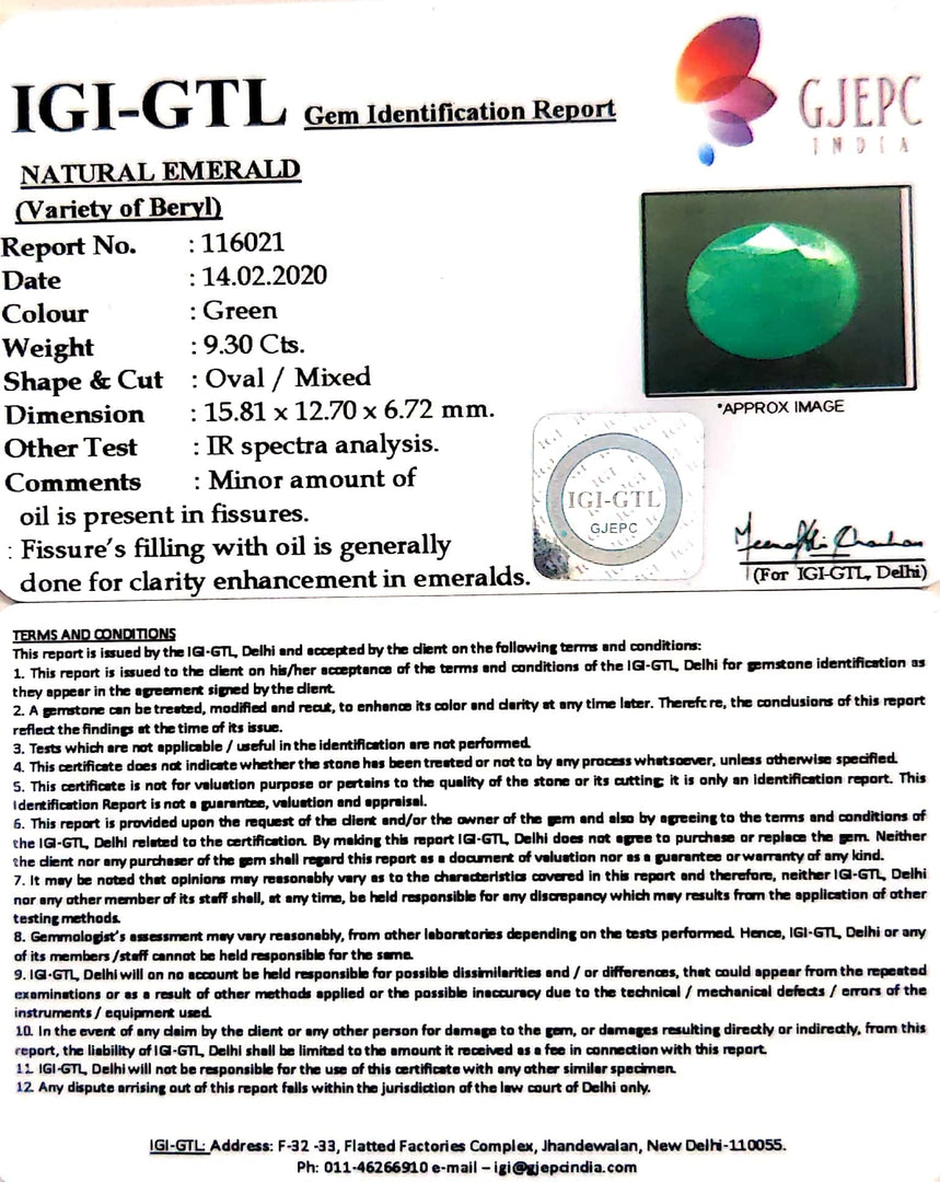 10.33 Ratti Natural Panna Stone with Govt. Lab Certificate (2331)