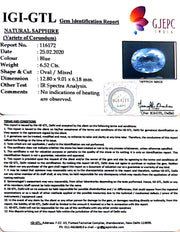 6.52/CT Natural Blue Sapphire With Govt Lab Certificate-BLUSA9V