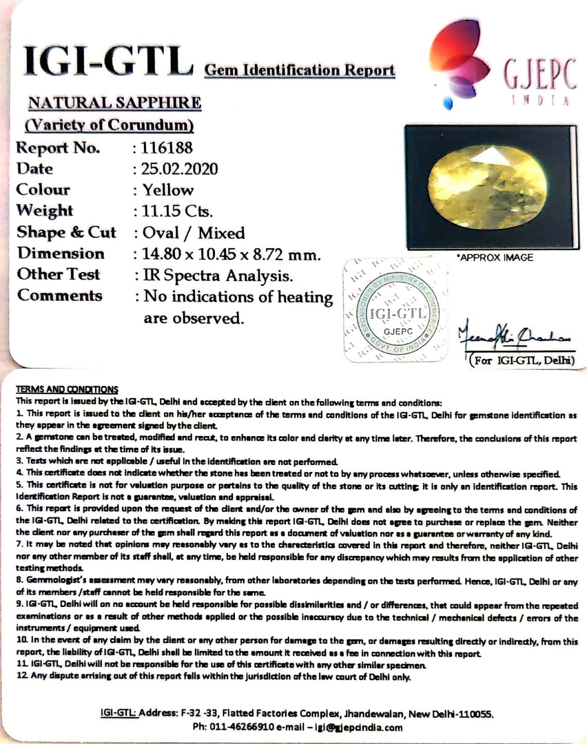 11.15/CT Natural Yellow Sapphire with Govt Lab Certificate-56610
