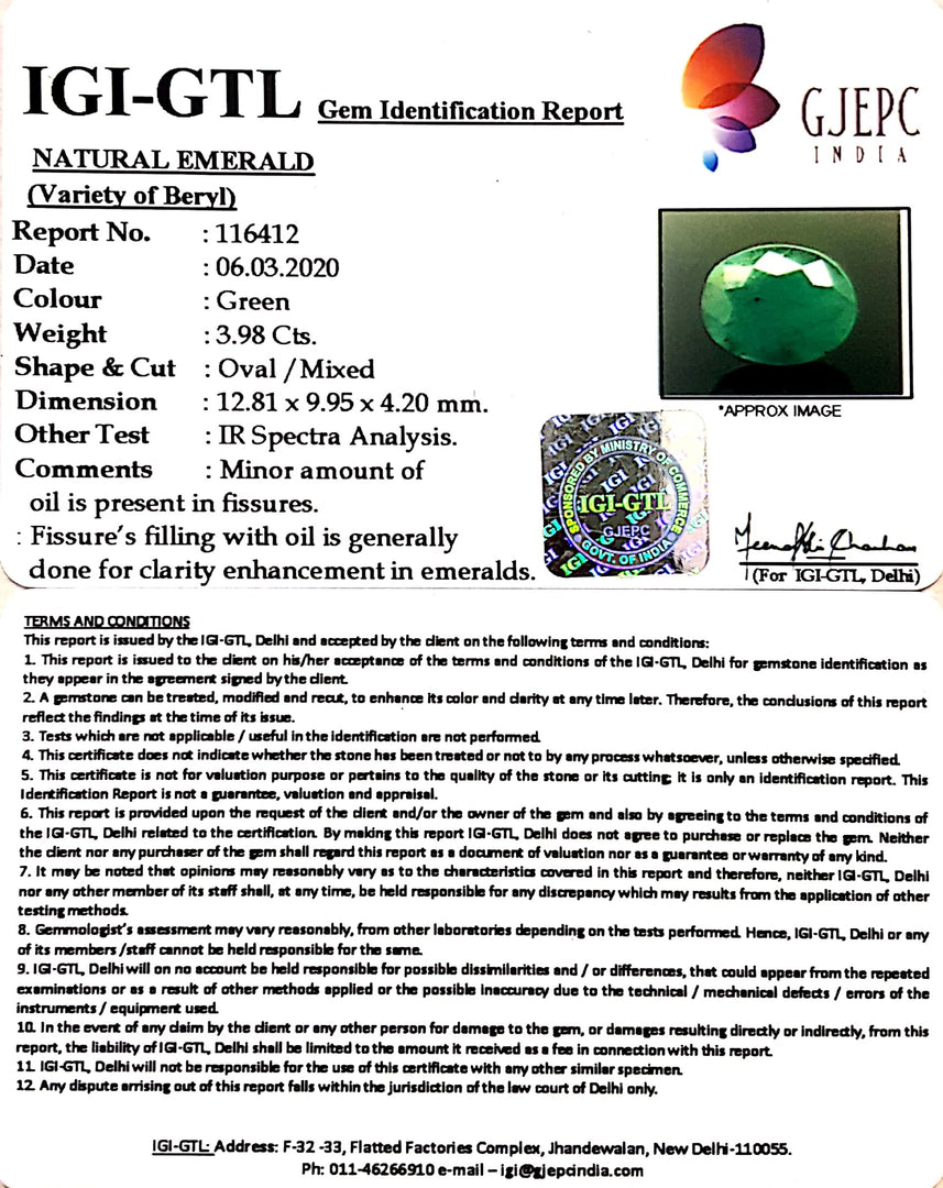 4.42 Ratti Natural Panna Stone with Govt. Lab Certificate (2331)