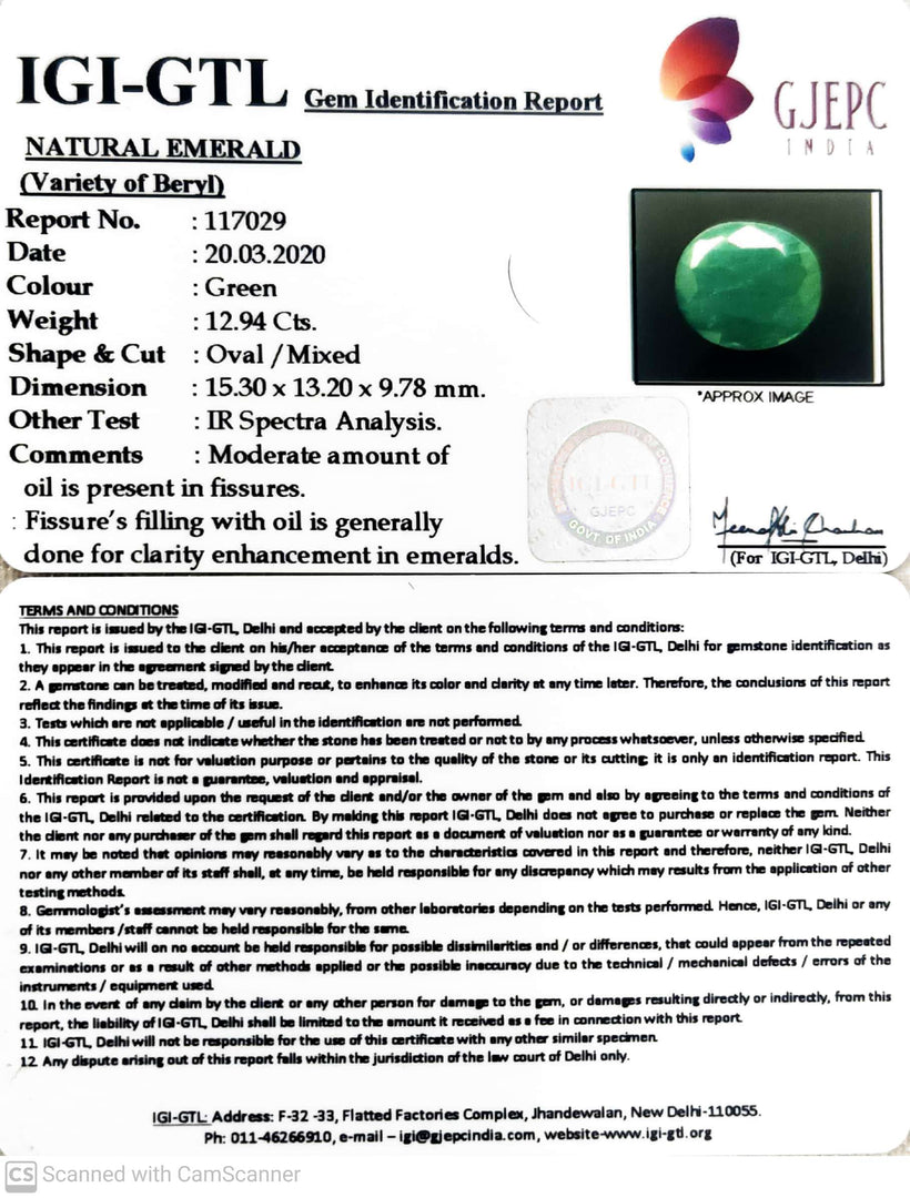 12.94/CT Natural Certified Emerald Gemstone -117029