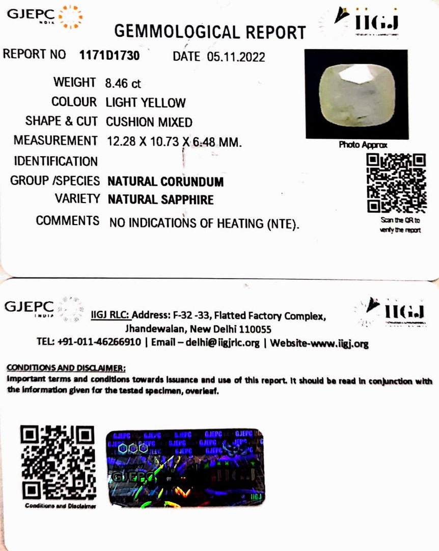8.46/CT Natural Ceylonese Pukhraj with Govt Lab Certificate-6771
