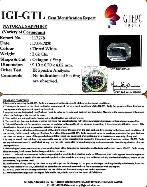 2.91 Ratti Natural White Sapphire with Govt Lab Certificate-(8991)