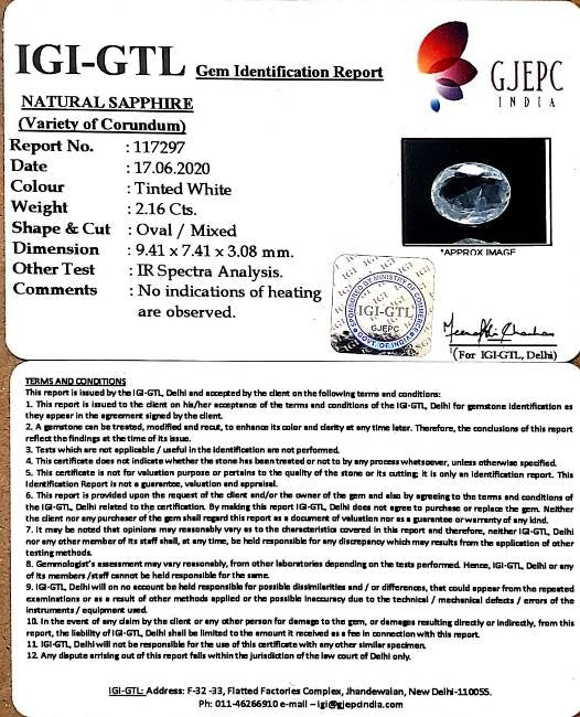 2.39 Ratti Natural White Sapphire with Govt Lab Certificate-(34410)