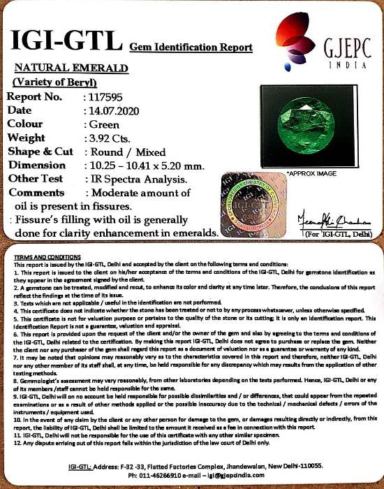 4.35 Ratti Natural Emerald Stone With Govt. Lab Certified (8991)