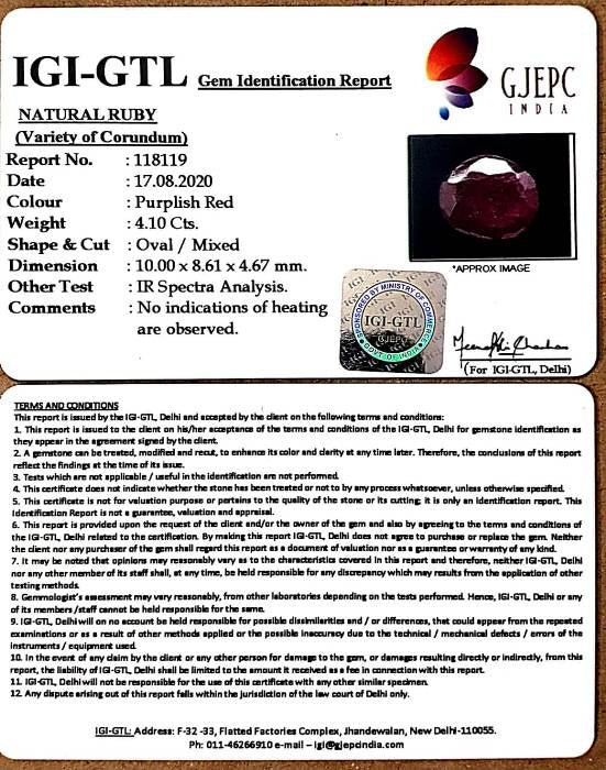 4.10/CT Natural Ruby with Govt Lab Certificate (4551)