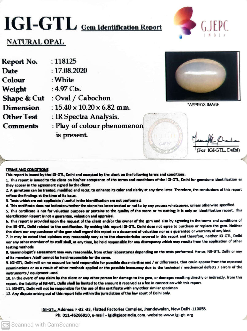 4.97/CT Natural Certified Opal Gemstone -118125