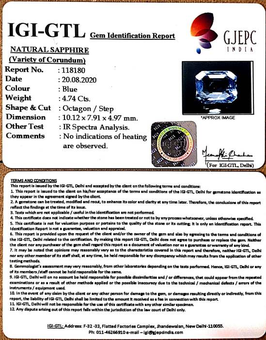 4.74/CT Natural Neelam with Govt Lab Certificate-BLUSA9A