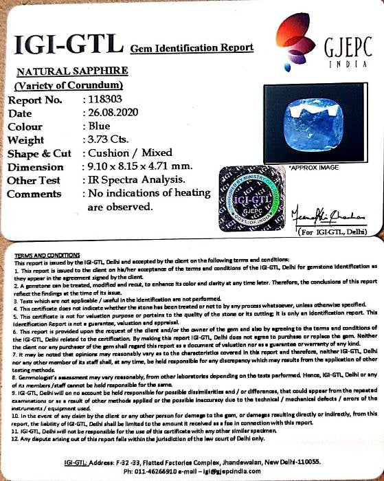 3.73/CT Natural Neelam with Govt Lab Certificate-BLUSA9S