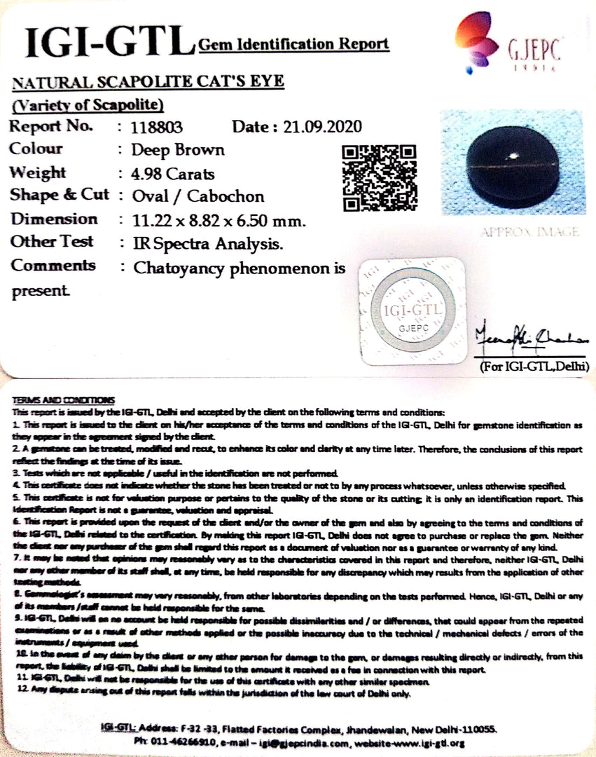 5.52 Ratti Natural Scapolite Cat's Eye with Govt. Lab Certified-(1221)