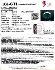 4.71/CT Natural Emerald Stone With Govt. Lab Certificate (16650)