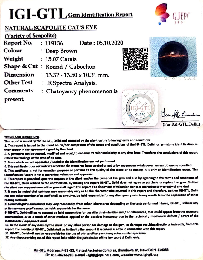 16.72 Ratti Natural Scapolite Cat's Eye with Govt. Lab Certified-(1221)