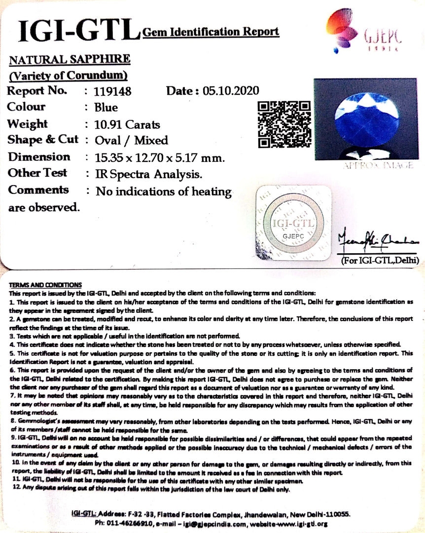12.11 Ratti Natural Blue Sapphire with Govt Lab Certificate-(2331)