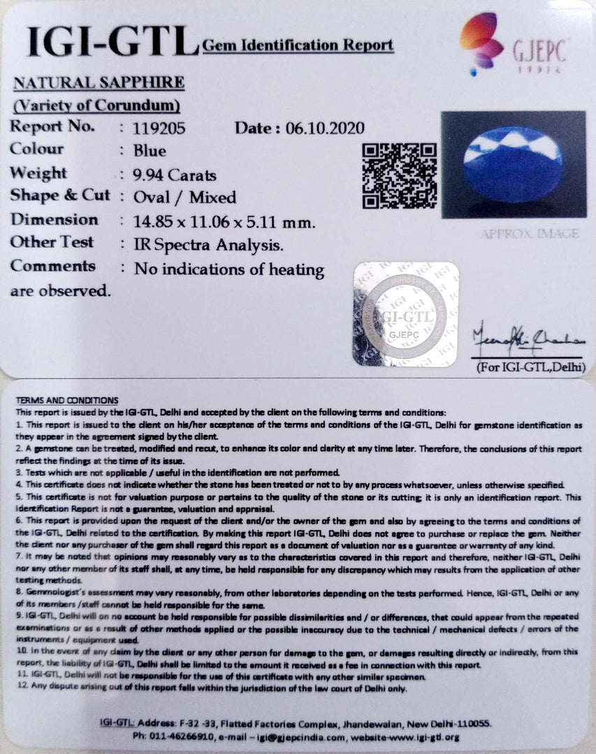 11.03 Ratti Natural Blue Sapphire with Govt Lab Certificate-(2331)