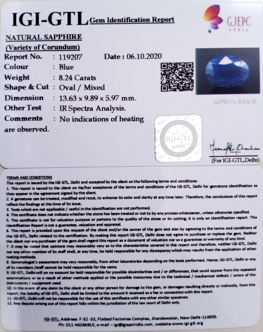 9.14 Ratti Natural Blue Sapphire with Govt Lab Certificate-(2331)