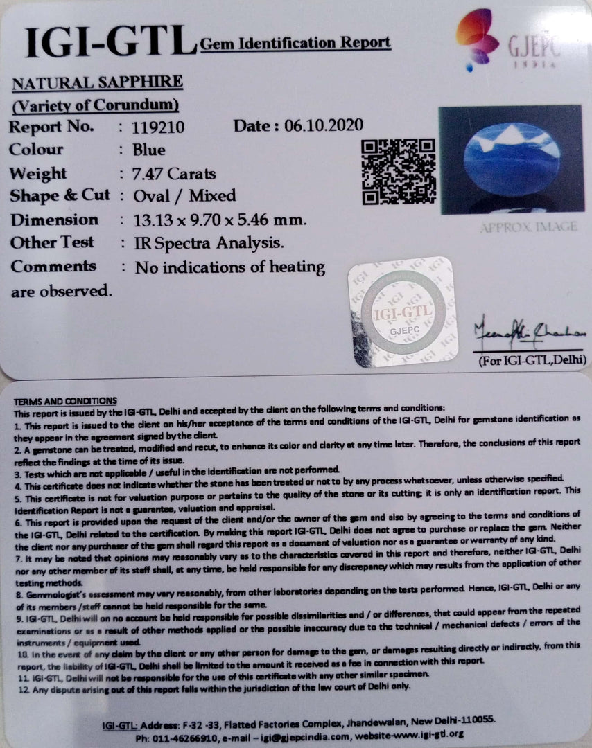 8.29 Ratti Natural Blue Sapphire with Govt Lab Certificate-(2331)