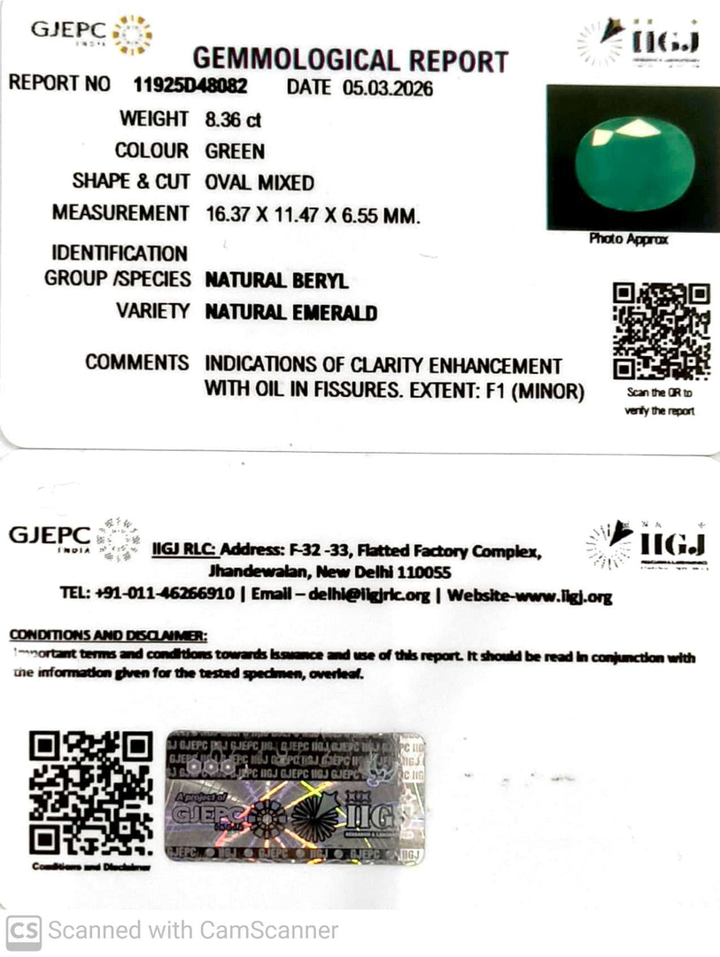 8.36/CT Natural Panna Stone with Govt. Lab Certificate-11925D48082