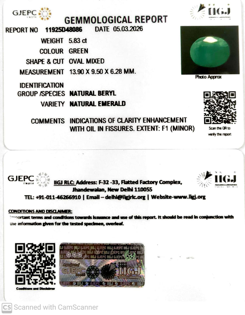 5.83/CT Natural Panna Stone with Govt. Lab Certificate-11925D48086