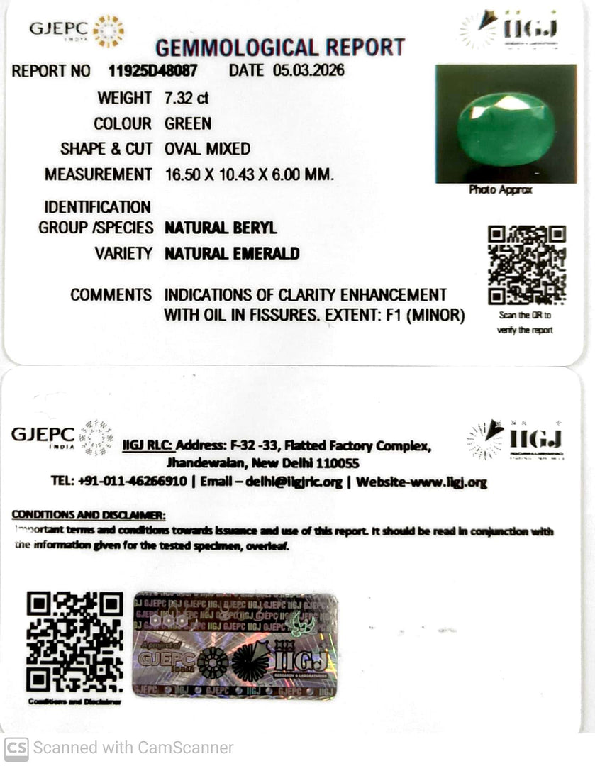 7.32/CT Natural Panna Stone with Govt. Lab Certificate-11925D48087