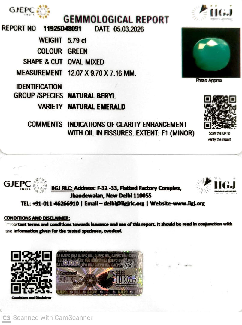 5.79/CT Natural Panna Stone with Govt. Lab Certificate-11925D48091