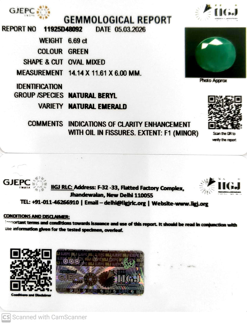 6.69/CT Natural Panna Stone with Govt. Lab Certificate-11925D48092