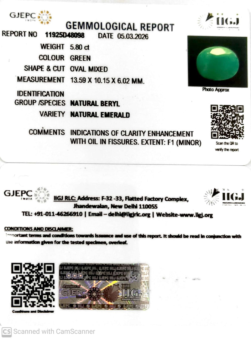5.8/CT Natural Panna Stone with Govt. Lab Certificate-11925D48098