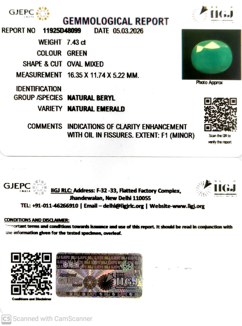 7.43/CT Natural Panna Stone with Govt. Lab Certificate-11925D48099