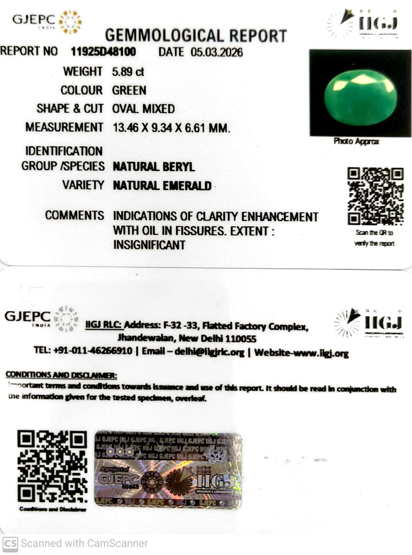 5.89/CT Natural Panna Stone with Govt. Lab Certificate-11925D48100