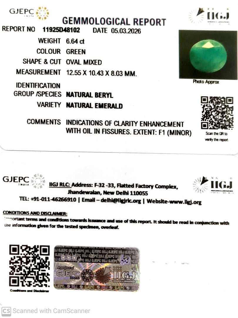 6.64/CT Natural Panna Stone with Govt. Lab Certificate-11925D48102