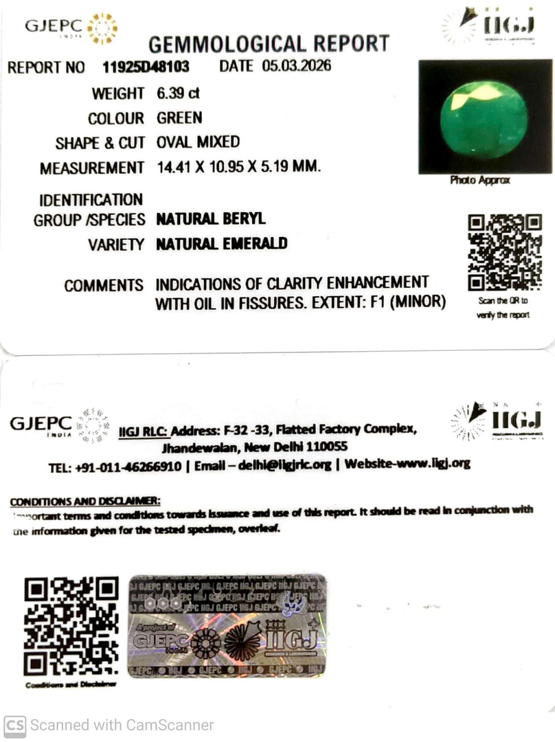 6.39/CT Natural Panna Stone with Govt. Lab Certificate-11925D48103