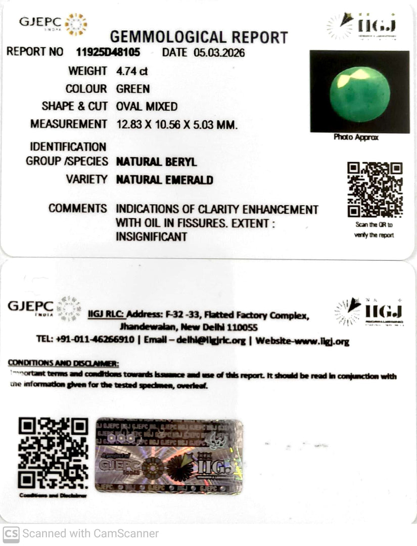 4.74/CT Natural Panna Stone with Govt. Lab Certificate-11925D48105