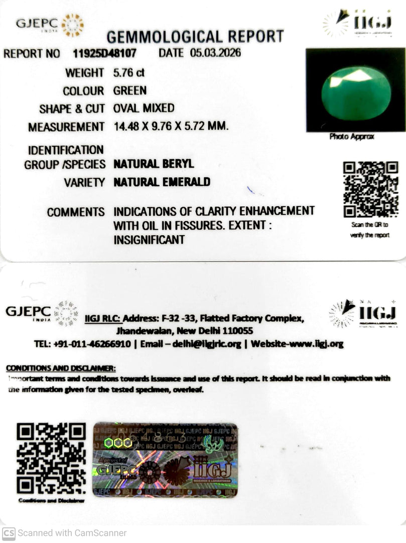 5.76/CT Natural Panna Stone with Govt. Lab Certificate-11925D48107
