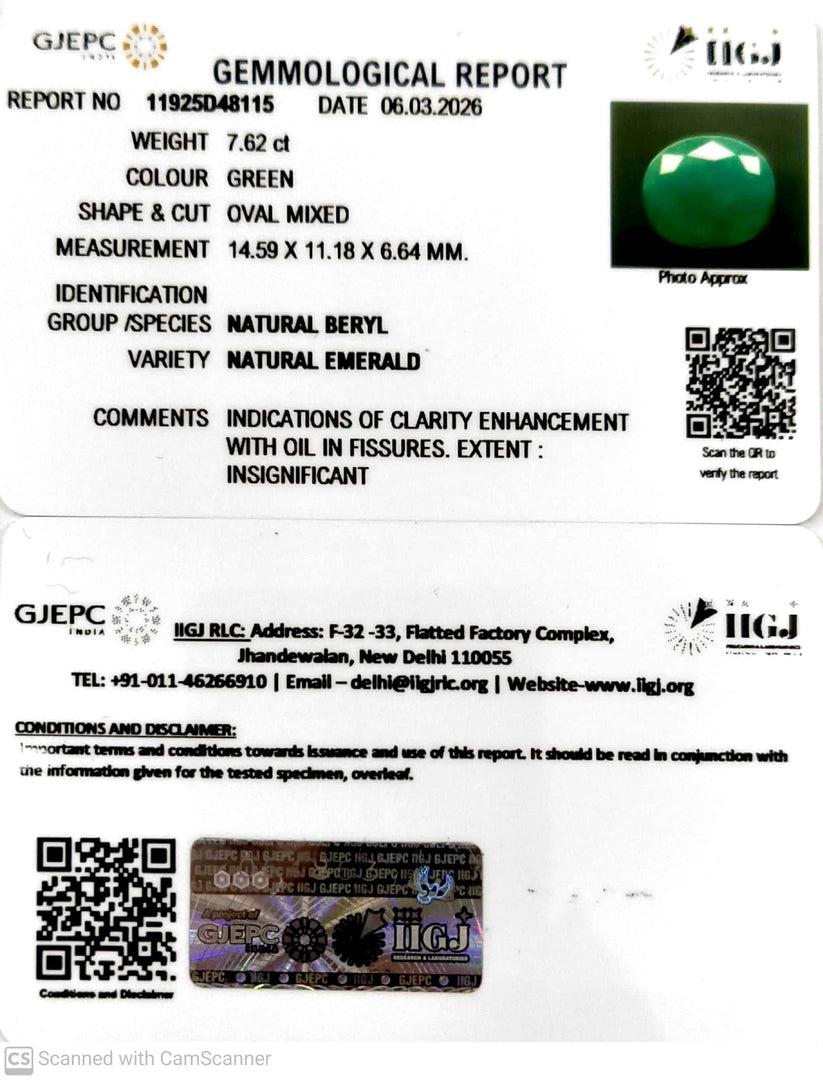 7.62/CT Natural Panna Stone with Govt. Lab Certificate-11925D48115