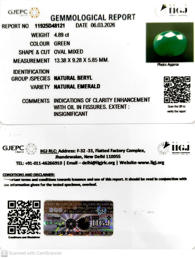 4.89/CT Natural Panna Stone with Govt. Lab Certificate-11925D48121