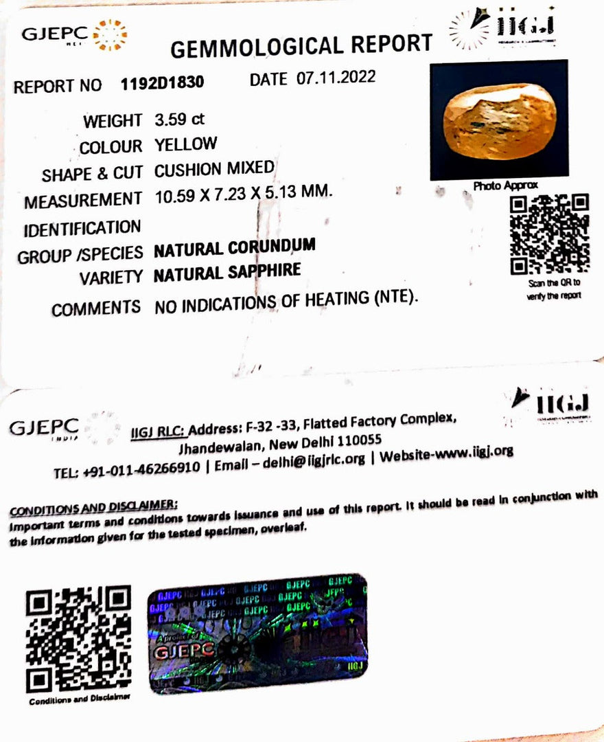 3.59/CT Natural Ceylonese Pukhraj with Govt Lab Certificate-6771