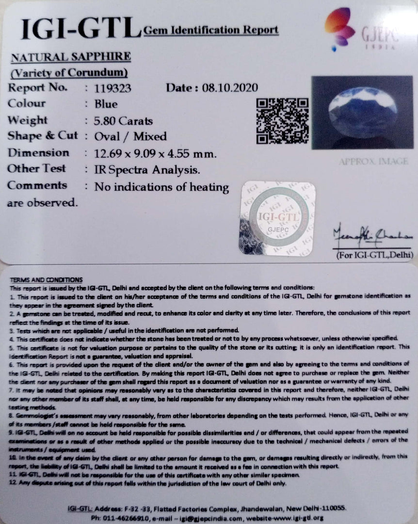 6.43 Ratti Natural Blue Sapphire with Govt Lab Certificate-(2331)